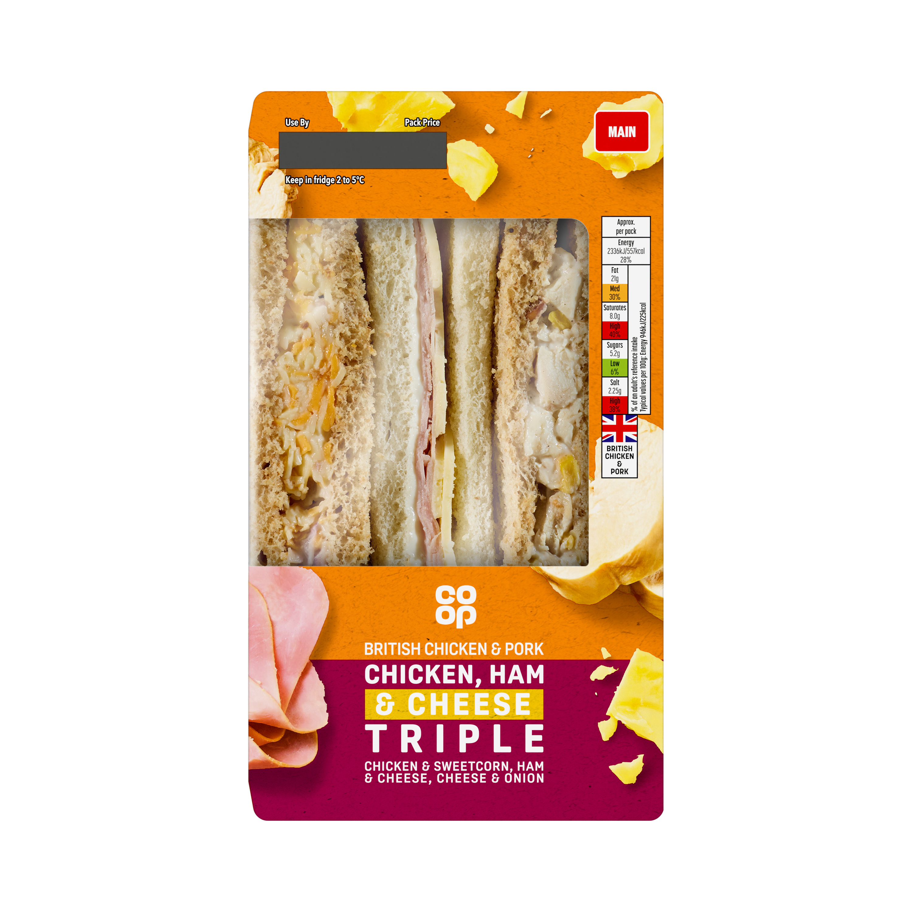 Co-op Chicken , Ham & Cheese Triple Sandwich