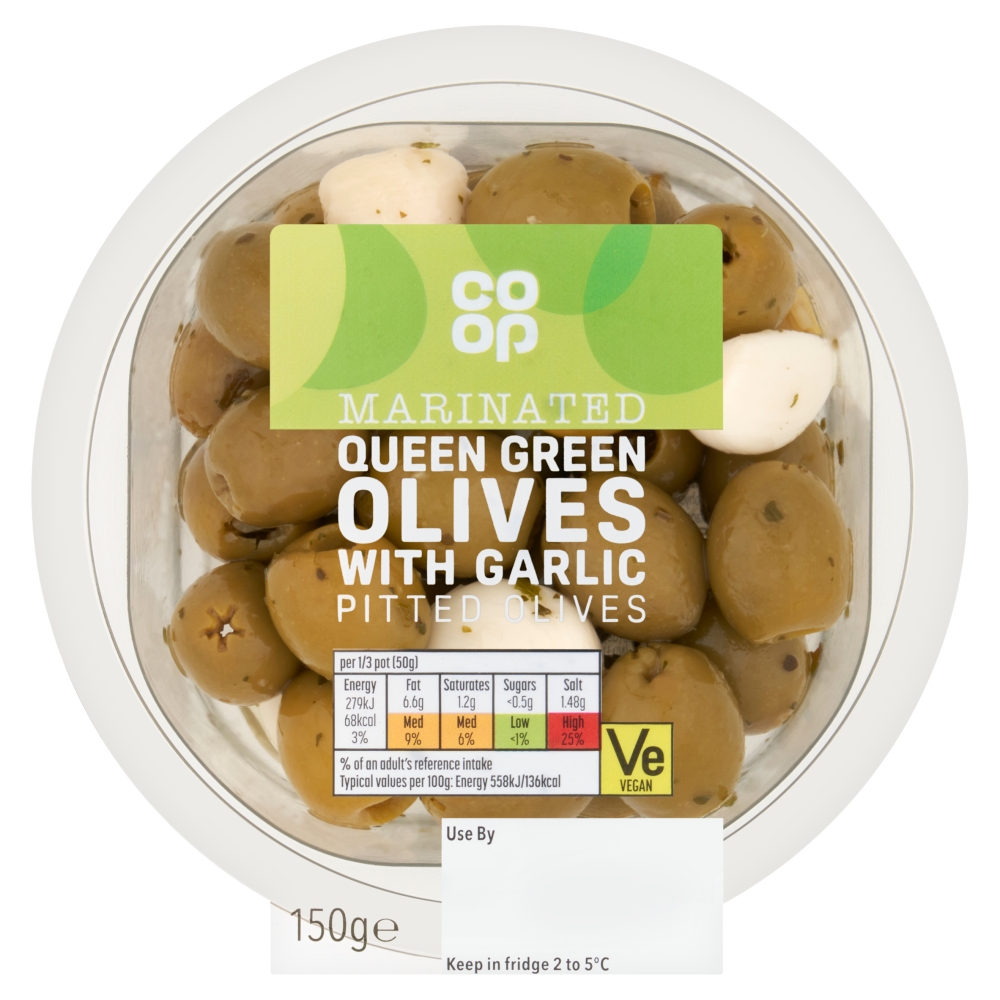 Co-op Queen Green Olives with Garlic 150g