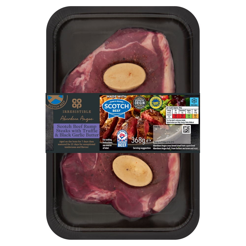 Co-op Irresistible Scotch Rump Steaks with Truffle and Black Garlic Butter 368g