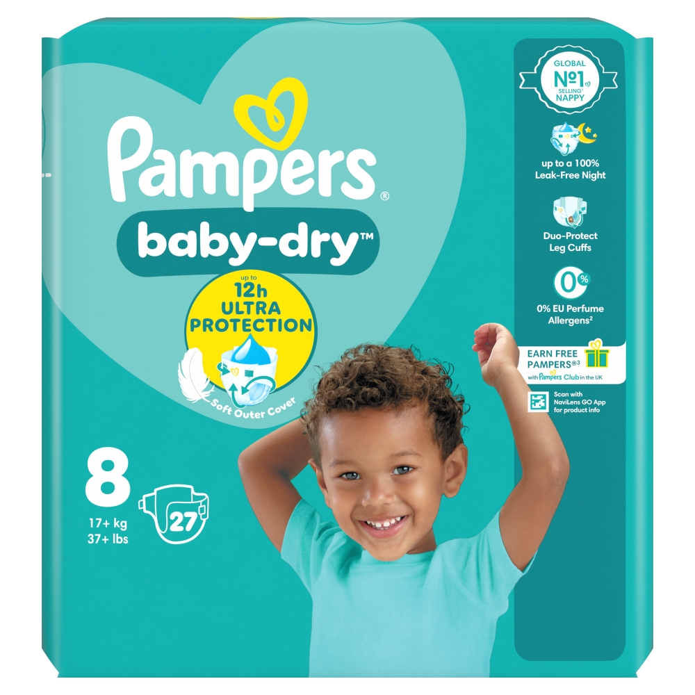 Pampers Baby-Dry Nappies Size 8 Essential 27 Pack