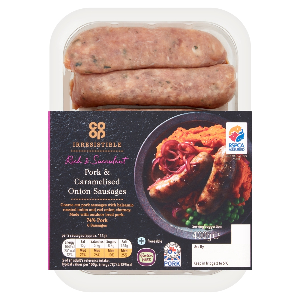 Coop Irresistible Pork and Caramelised Onion Sausages 400g Coop