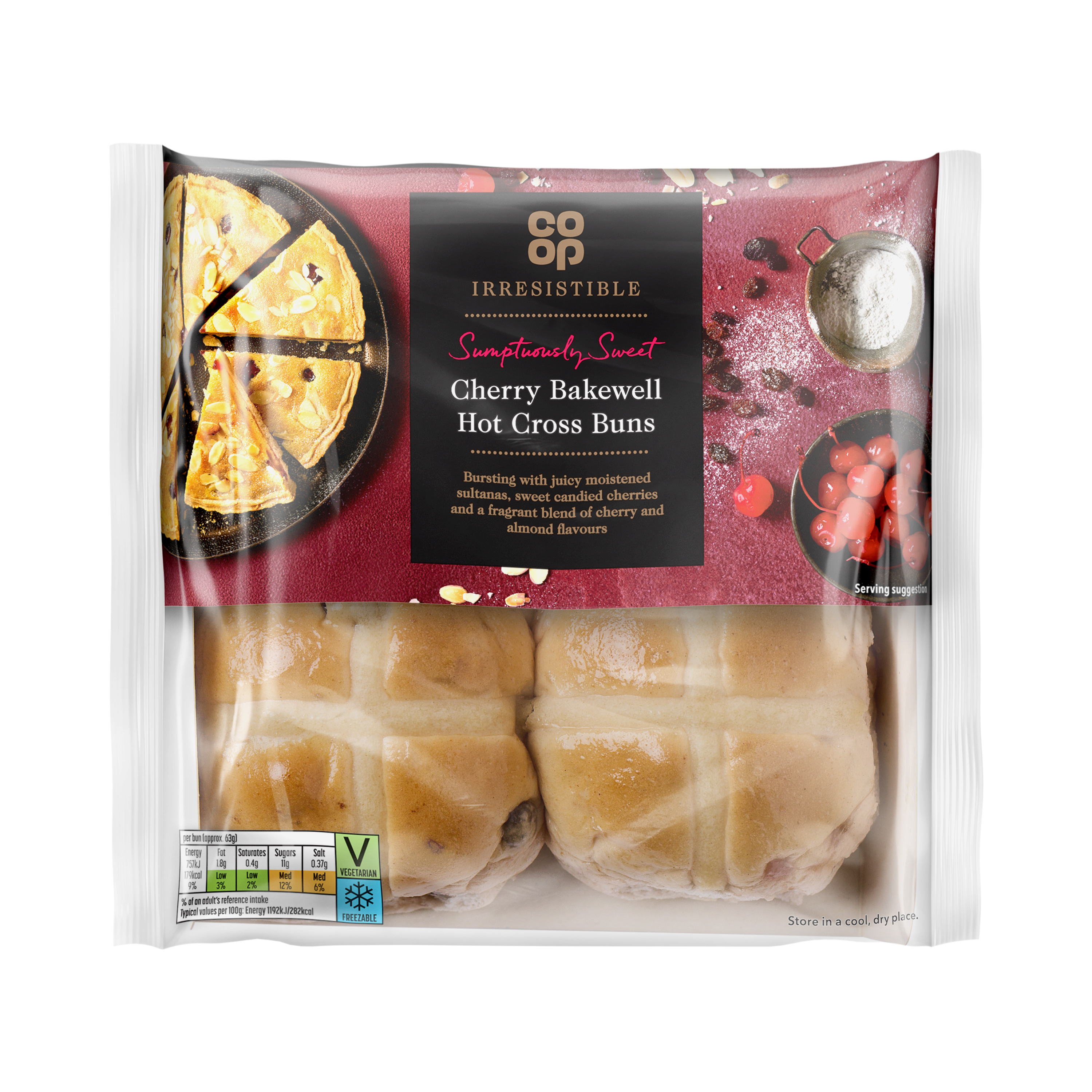 *NEW* Co-op Irresistible Cherry Bakewell Hot Cross Buns 4 pack