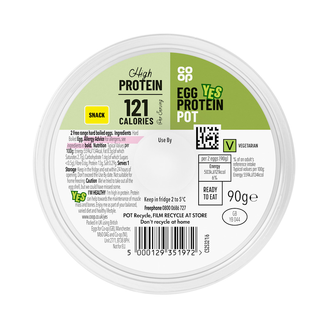Co-op Free Range Hard Boiled Eggs 90G