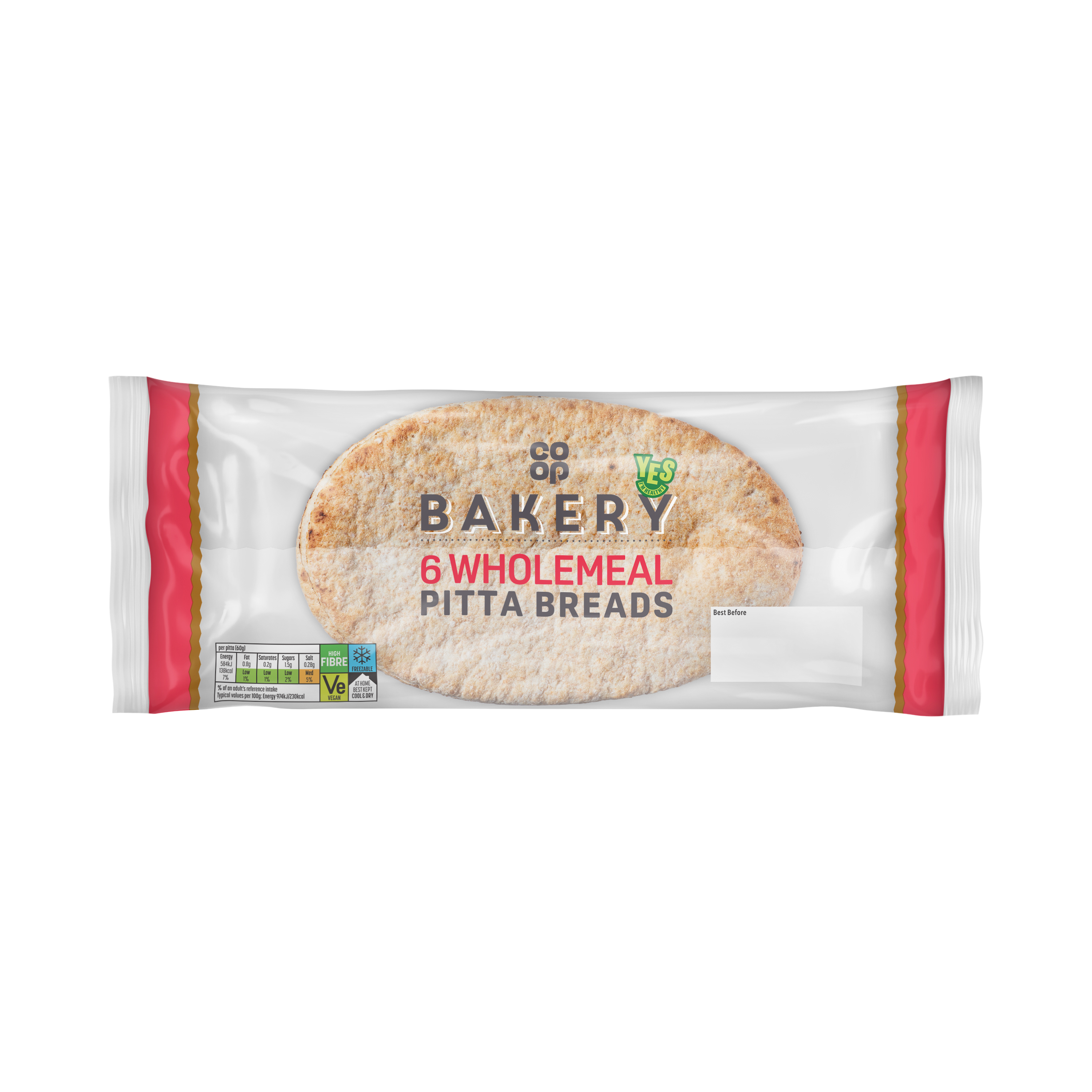 Co-op Bakery 6 Wholemeal Pitta Breads