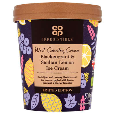Co-op Irresistible Blackcurrant and Lemon Ice Cream with a hint of Lavender 500ml