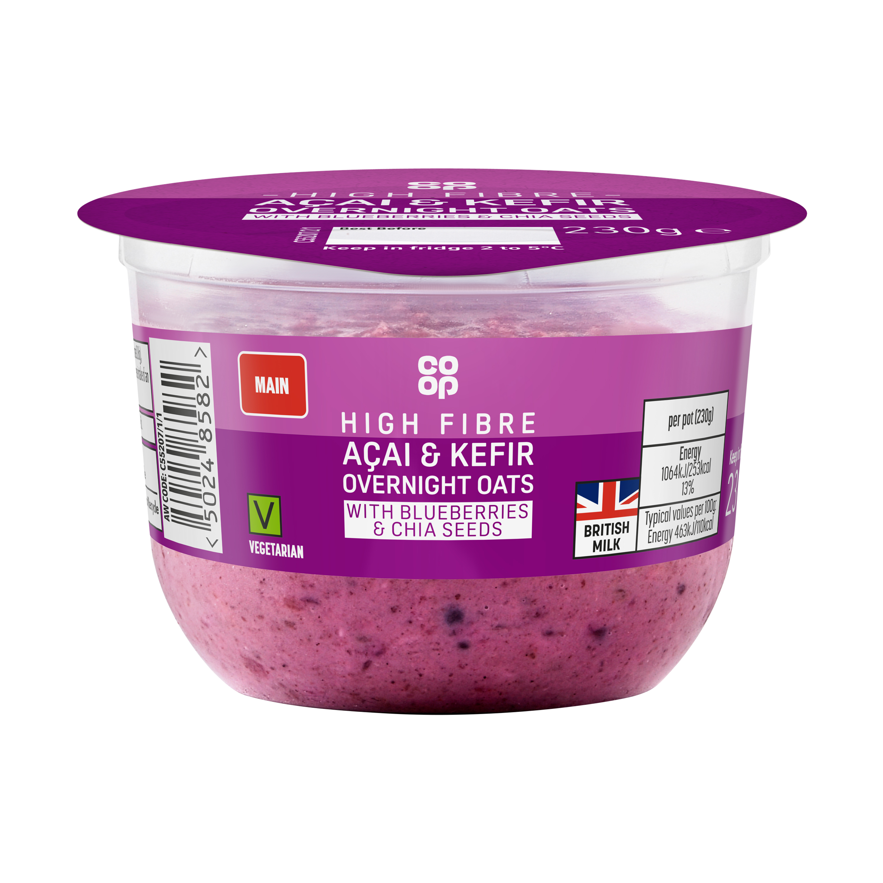 Co-op Overnight Oats Cherries, Berries & Kefir 230g