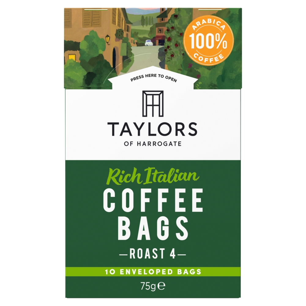 Taylors of Harrogate Rich Italian Ground Coffee Bags 10 Enveloped Bags 75g