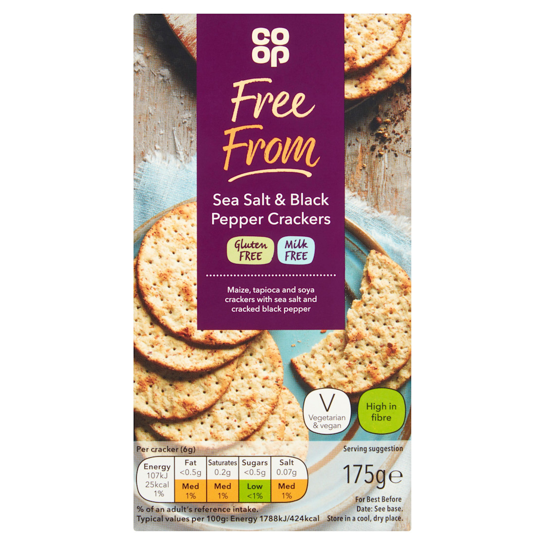 Coop Free From Sea Salt and Black Pepper Cracker 175G Gluten Free