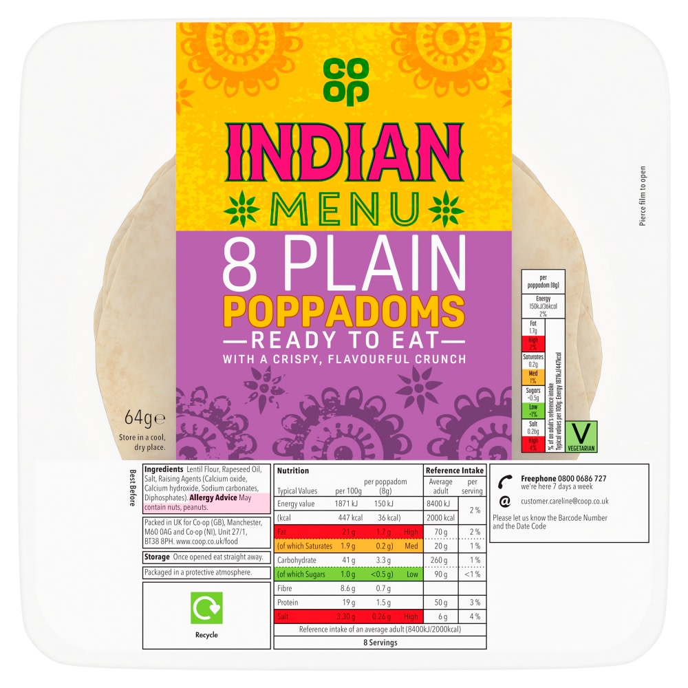 Co-op Plain Poppadums 8 pack