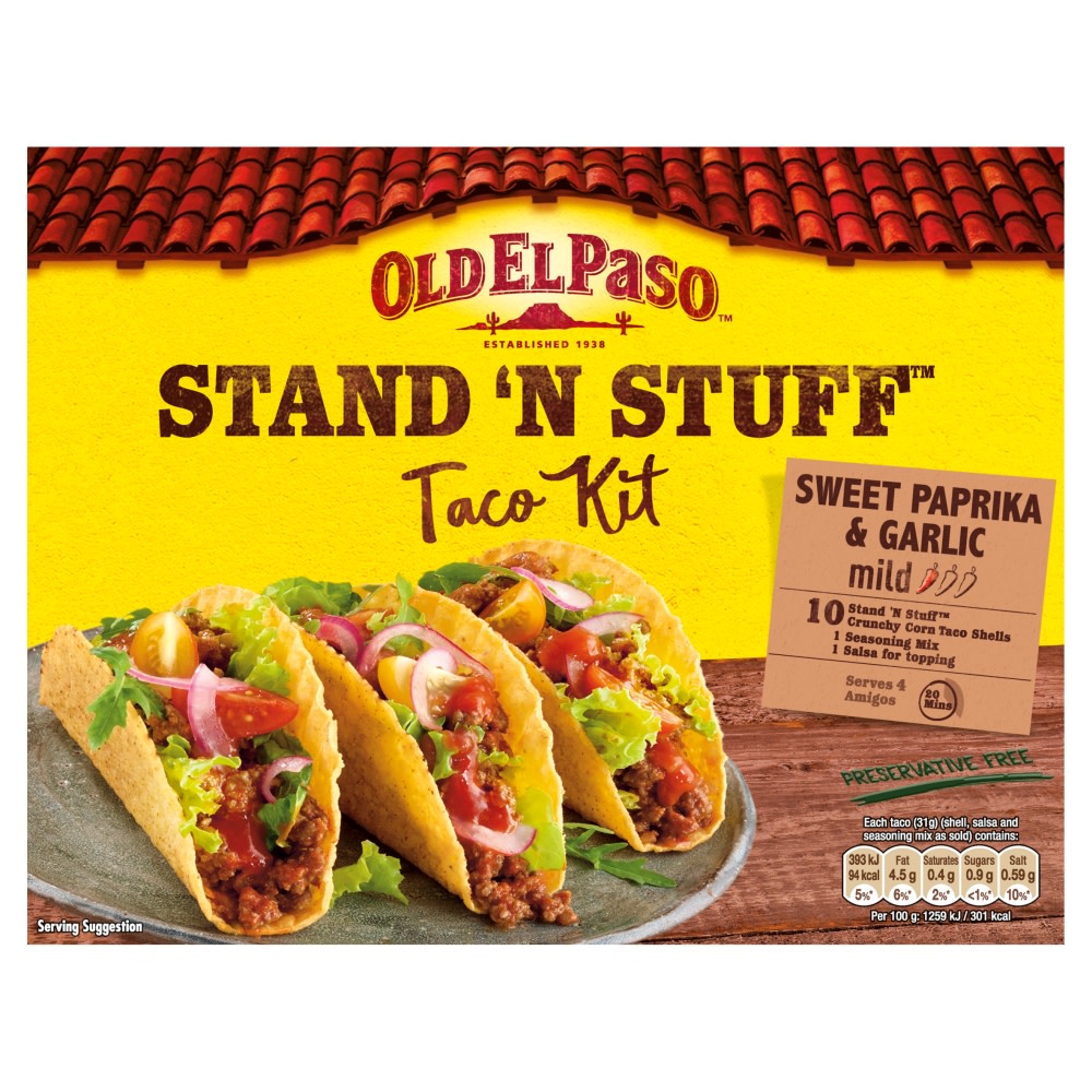 Old El Paso Mexican Stand 'N' Stuff Garlic & Paprika Taco Kit 312g