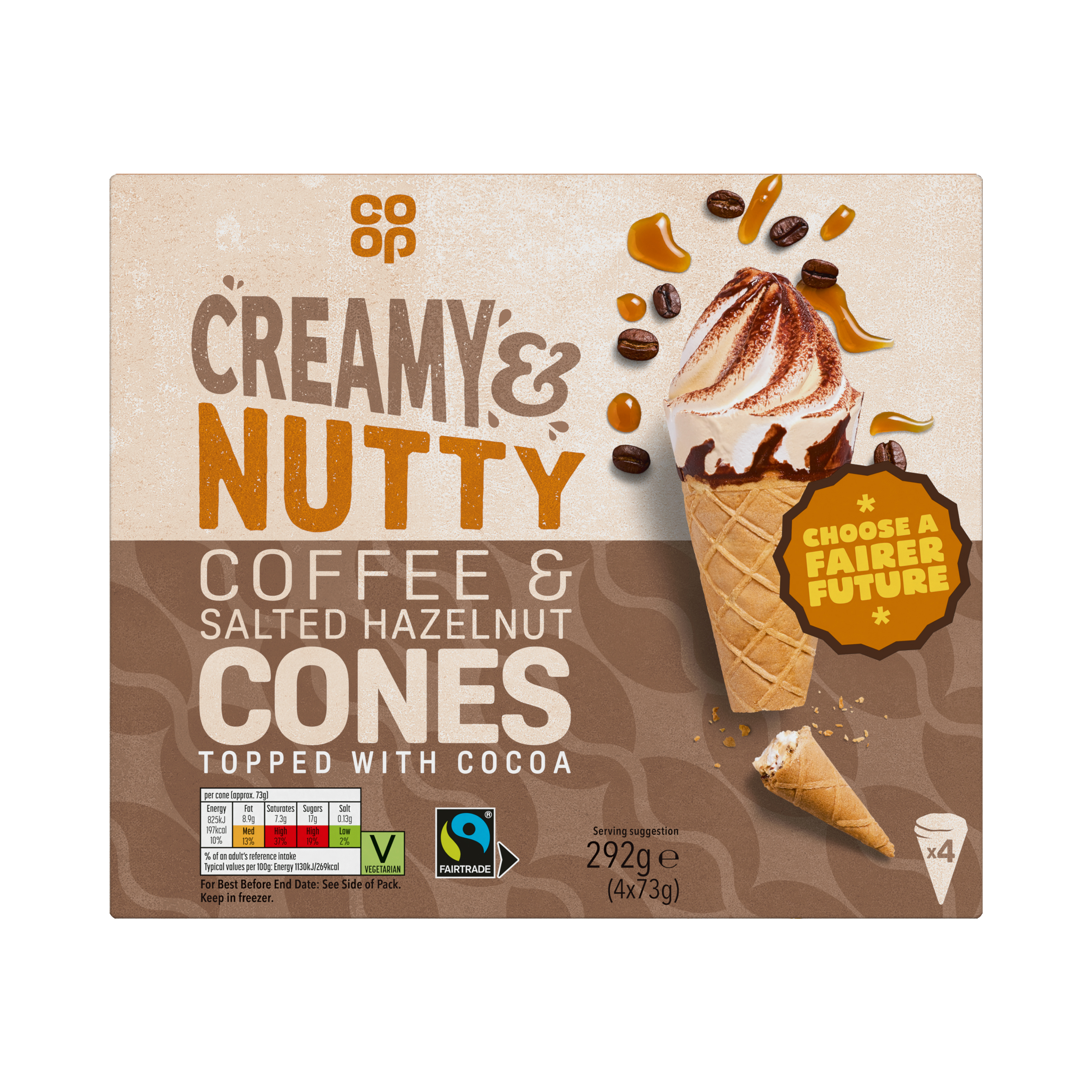 Co-op Coffee & Salted Hazelnut Ice Cream Cones 292g