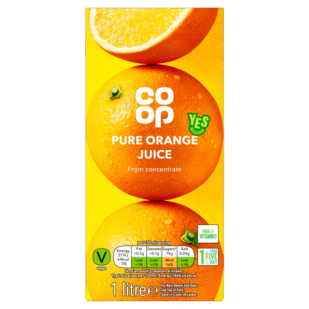 Co-op Pure Orange Juice 1LTR