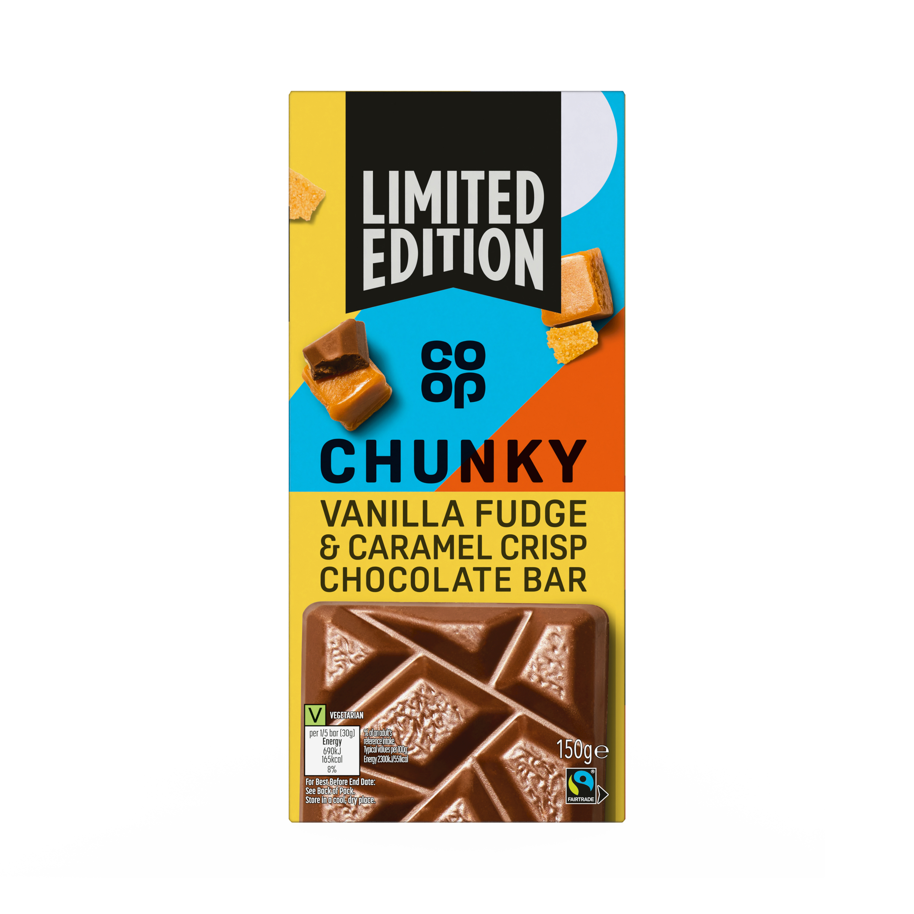 *NEW* Co-op Chunky Vanilla Fudge and Caramel Crisp Chocolate Bar 150g