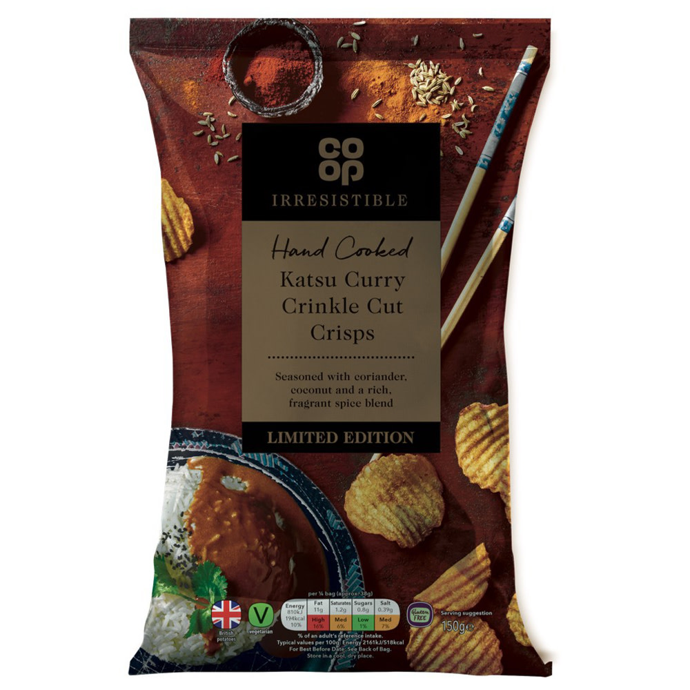 Co Op Irresistible Hand Cooked Katsu Curry Crinkle Cut Crisps 150g Co Op