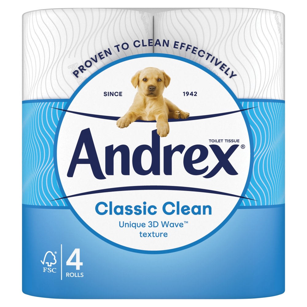 Andrex Complete Clean Toilet Tissue 12 Mega Rolls 50% More Sheets