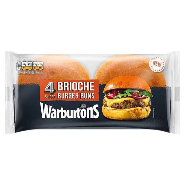 Warburtons 4 Soft and Sliced Seeded Brioche Burger Buns with Butter and Eggs