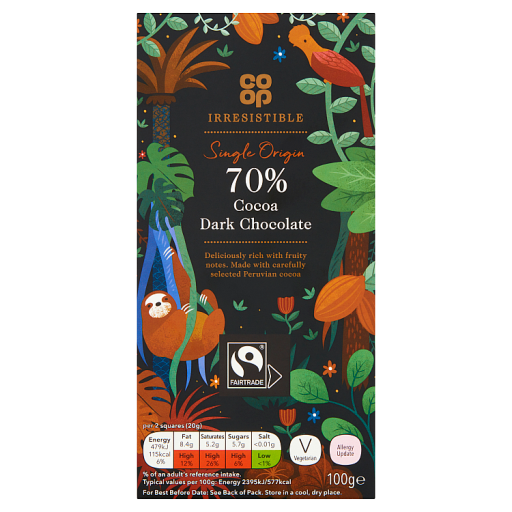 Coop Irresistible Fairtrade Single Origin 70 Cocoa Dark Chocolate