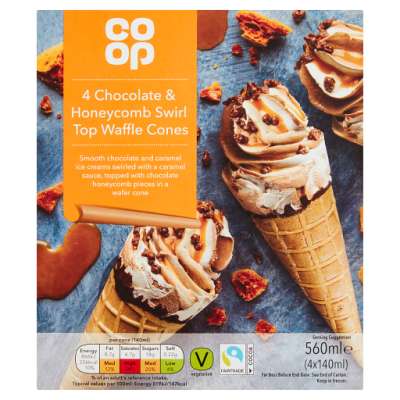 Co-op Chocolate & Honeycomb Swirl Top Waffle Cones 4pk