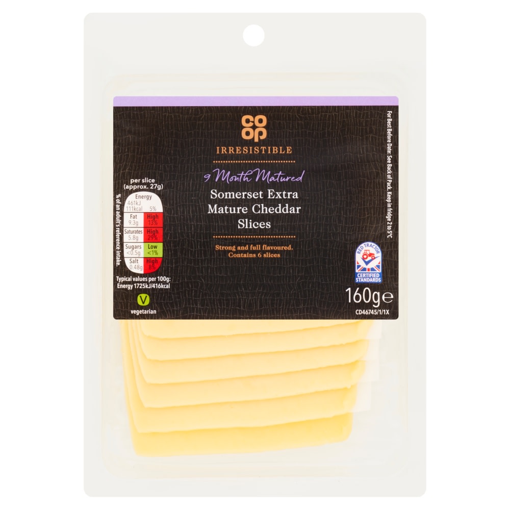 Co-op Irresistible Somerset Extra Mature Cheddar Cheese Slices 160g