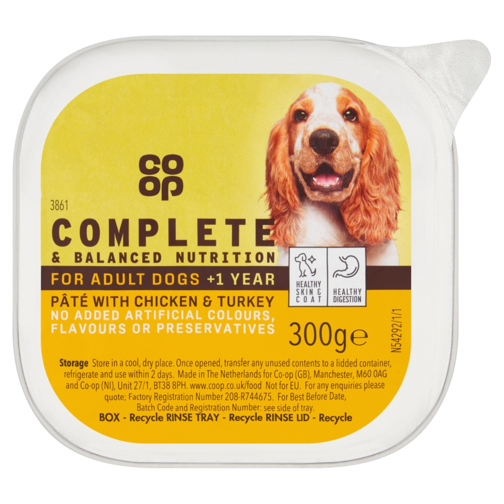 Co-op Complete & Balanced Nutrition Pâté with Chicken & Turkey for Adult Dogs +1 Year 300g