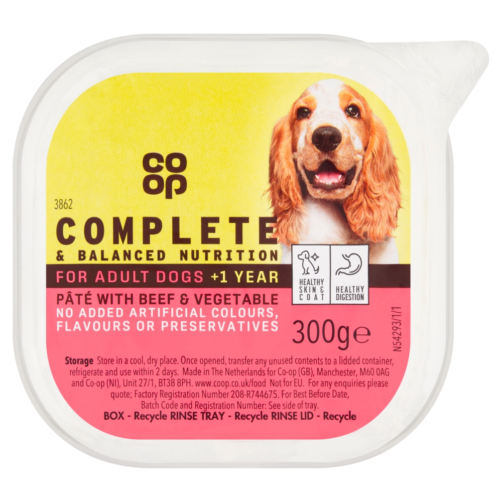 Co-op Complete & Balanced Nutrition Pâté with Beef & Vegetable for Adult Dogs +1 Year 300g