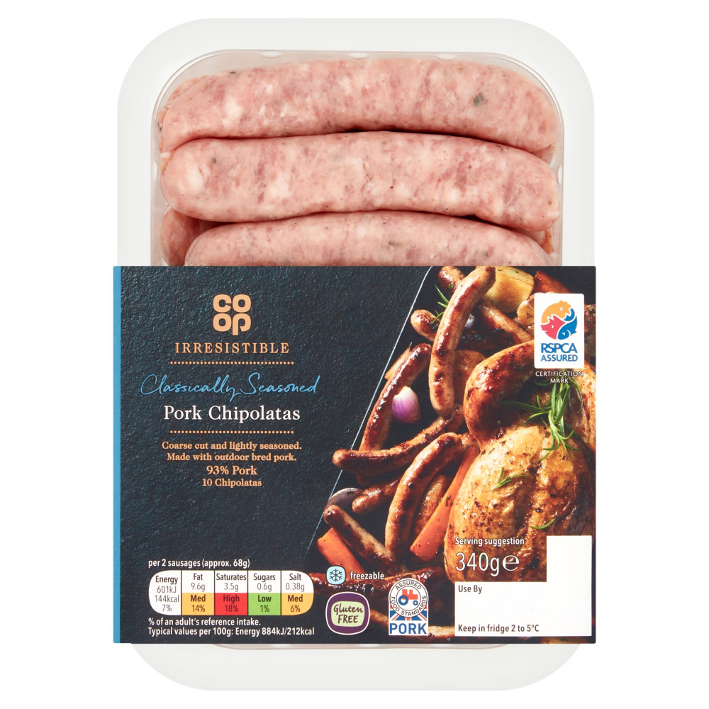 Co-op Irresistible Classically Seasoned 10 Pork Chipolatas 340g