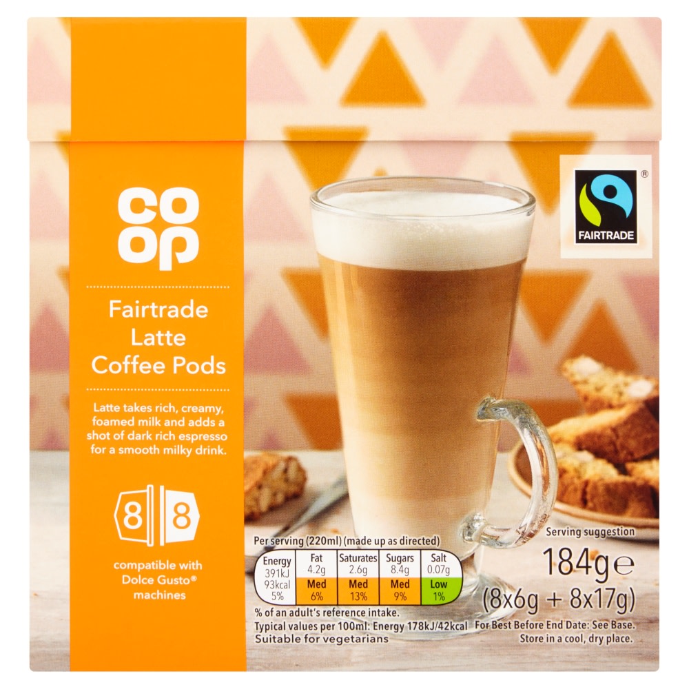 Co Op Fairtrade Latte Coffee Pods 184g Co Op