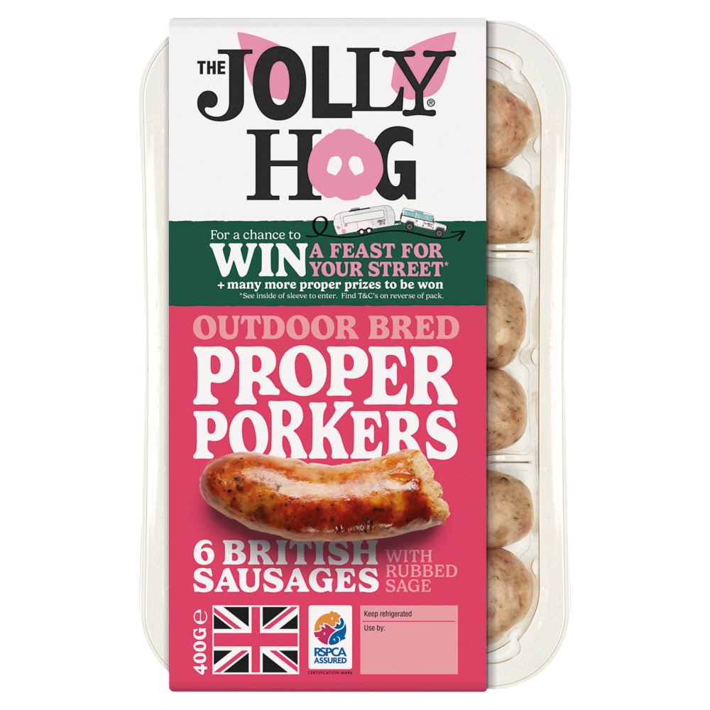 The Jolly Hog Outdoor Bred Proper Porkers 6 British Sausages 400g