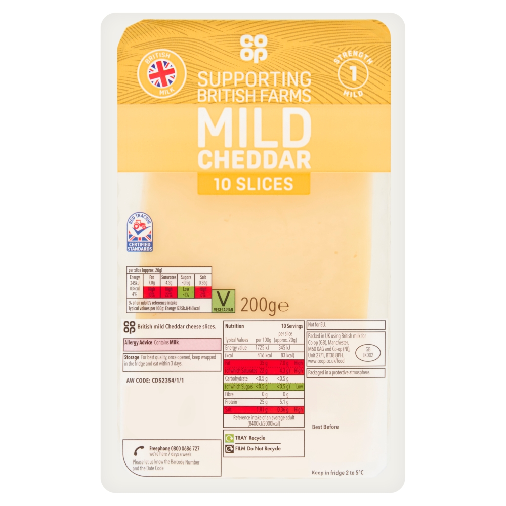 Co-op 10 Mild Cheddar Slices 200g
