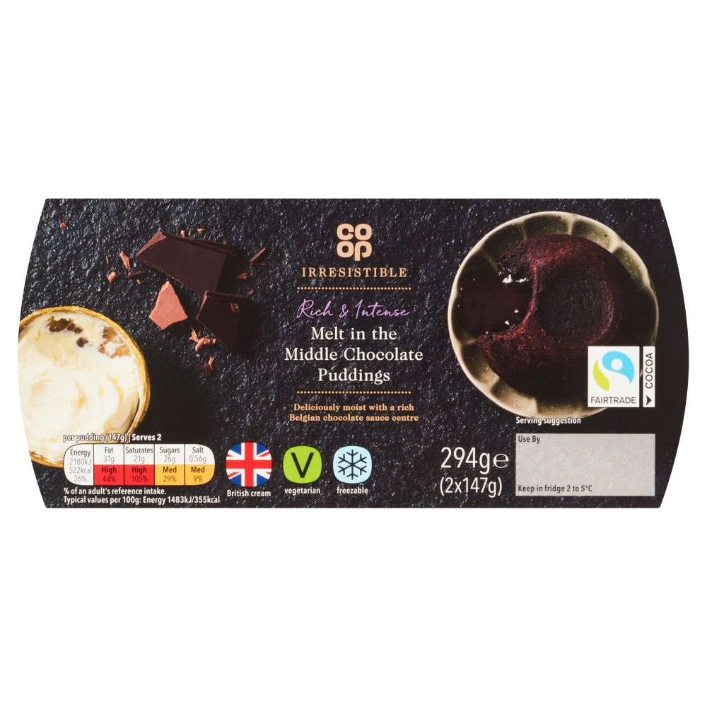 Co-op Irresistible Melt In The Middle Chocolate Puddings Twin Pots 2x147g