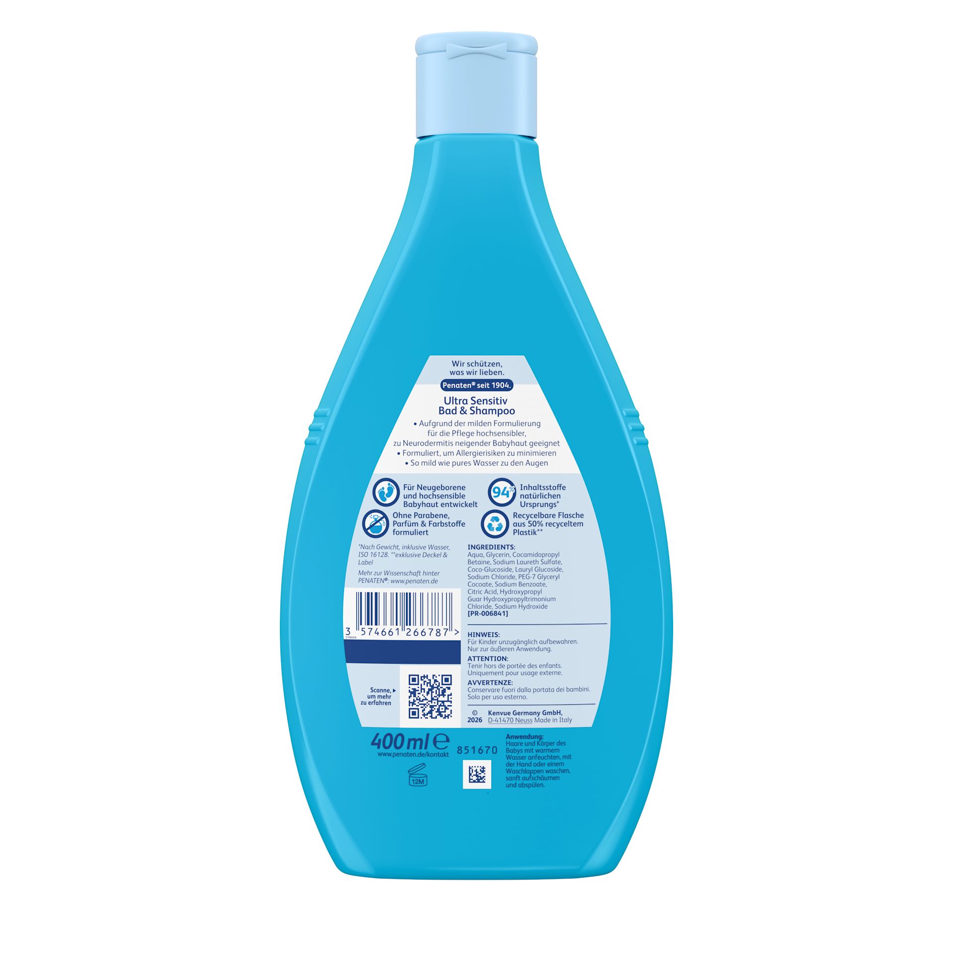 Penaten® Ultra Sensitiv Bad & Shampoo – Verpackung Rückansicht
