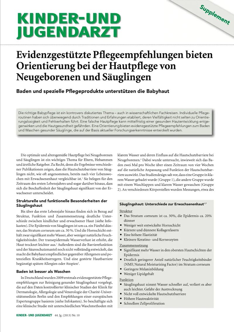 EVIDENZGESTÜTZTE PFLEGEEMPFEHLUNGEN BIETEN ORIENTIERUNG BEI DER HAUTPFLEGE VON NEUGEBORENEN UND SÄUGLINGEN