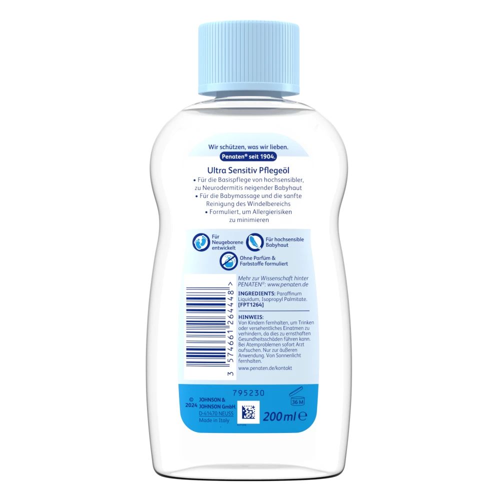 Penaten® Ultra Sensitiv Pflegeöl  – Rückseite