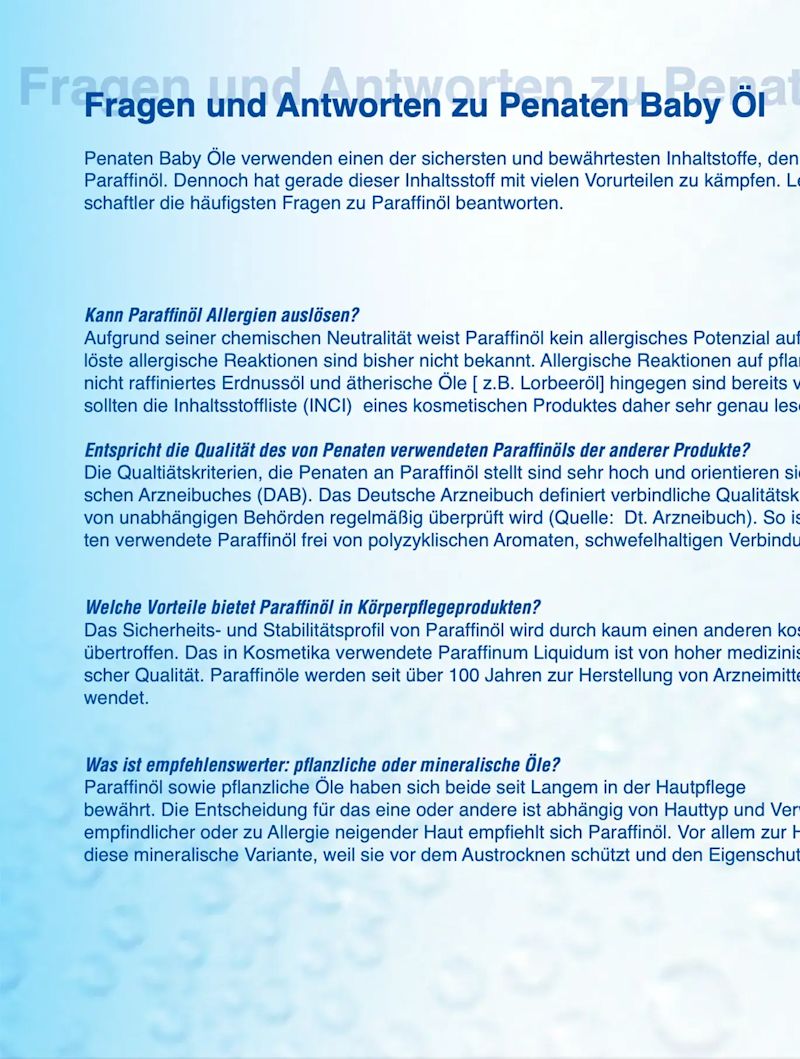 FRAGEN UND ANTWORTEN ZU PENATEN BABY ÖL