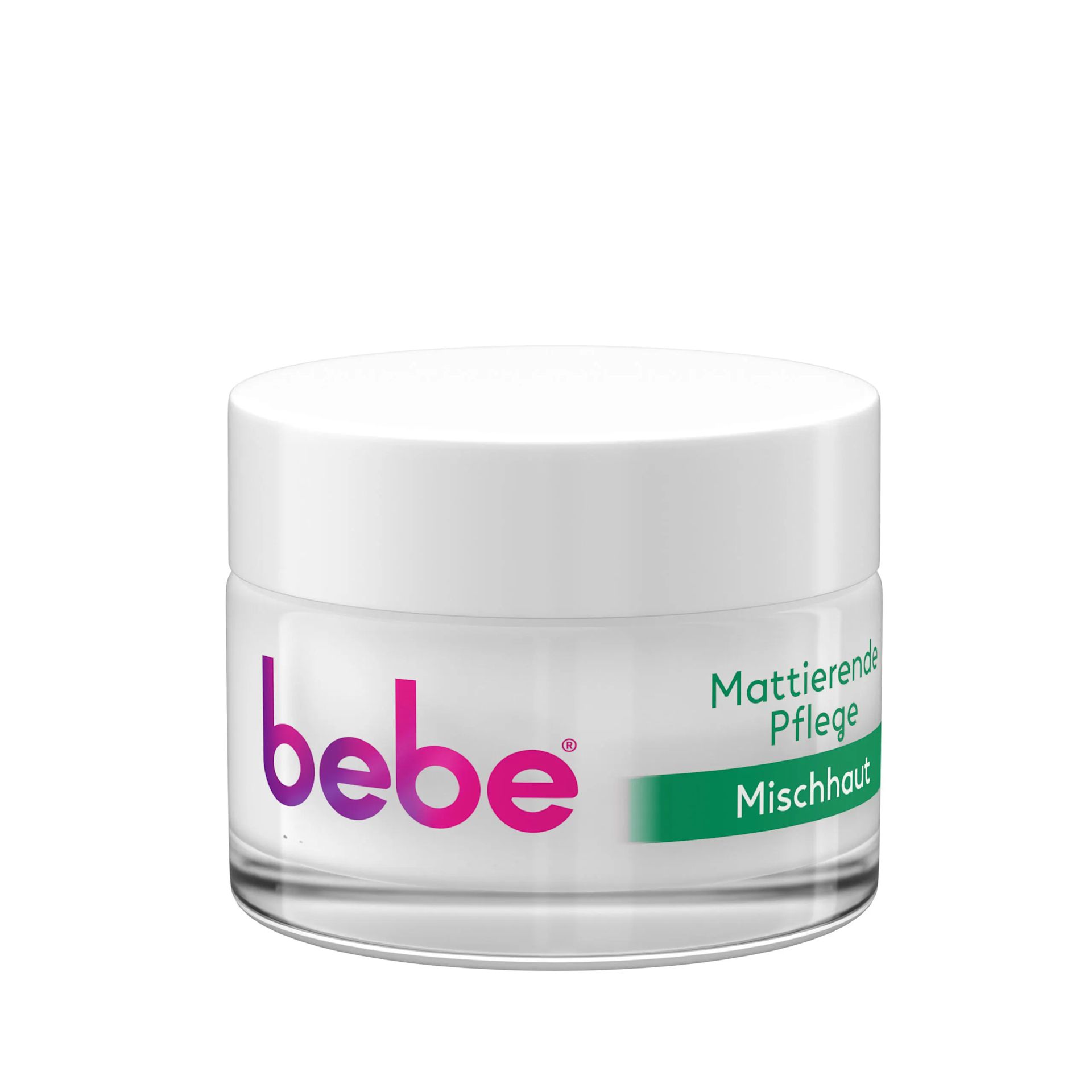 bebe® Mattierende Pflege Tiegel und Packshot Vorderseite