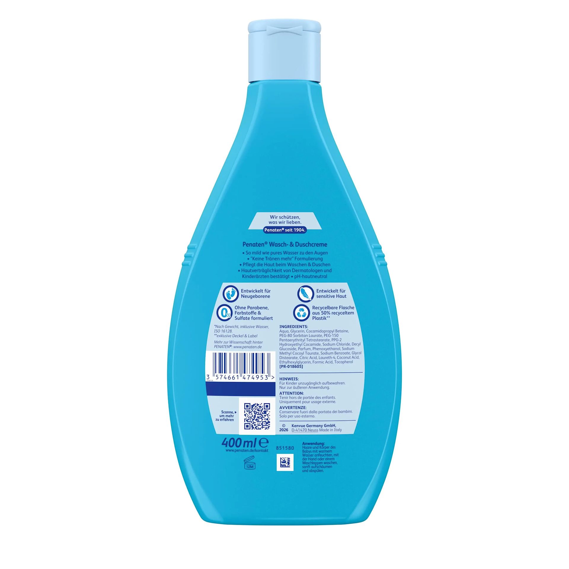 Penaten® Wasch- & Duschcreme – Verpackung Rückansicht