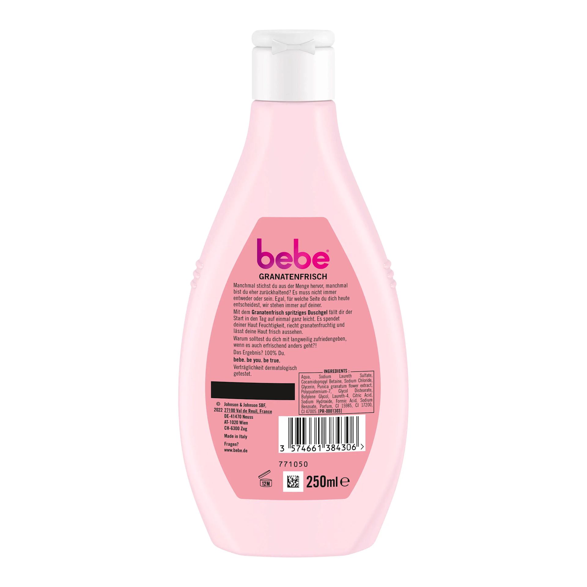 bebe® Granatenfrisch spritziges Duschgel Packungsansicht von hinten