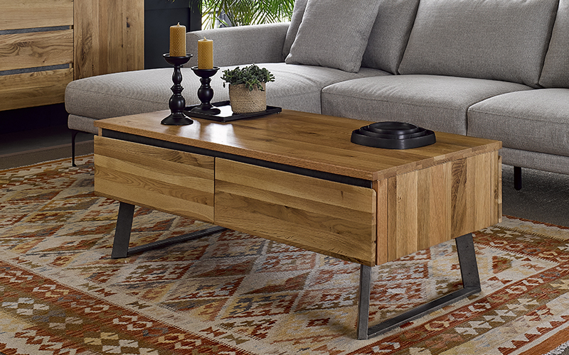 industrial style coffee table in retro style living room