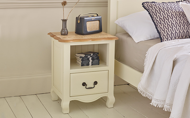 white bedside table