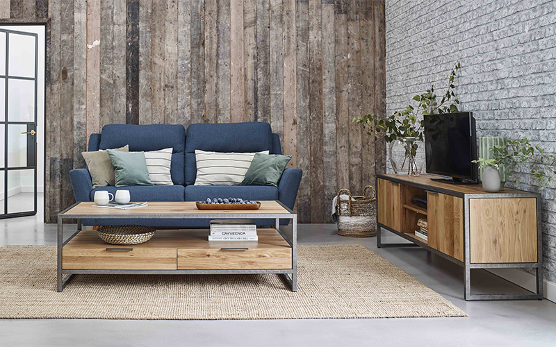 industrial style coffee table and sideboard in living-room