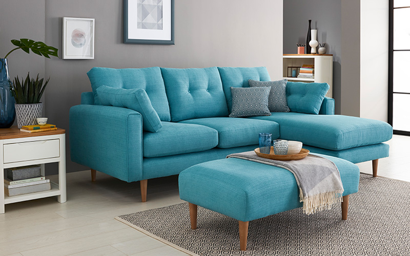 Blue Chaise Sofa Fabric Brighton Oak Furnitureland