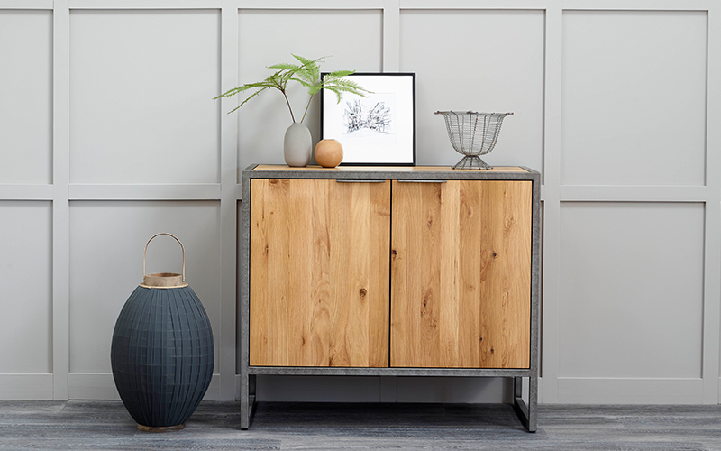 small industrial sideboard with bohemian accessories