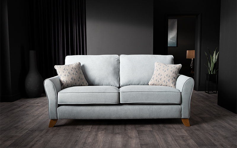 Blue fabric 3 seater sofa