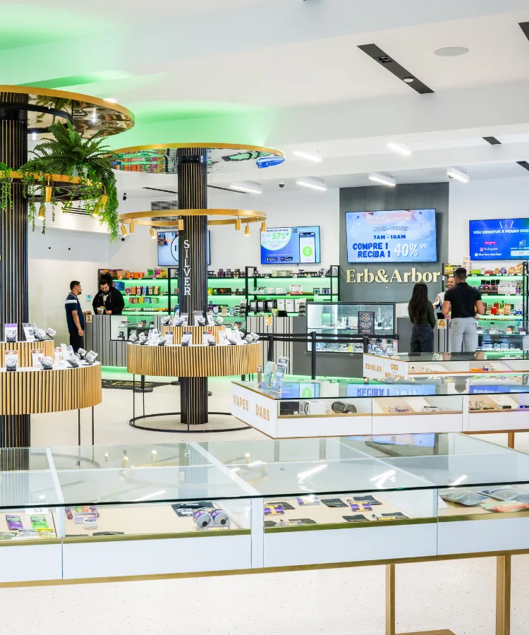 Erb and Arbor dispensary retail shelves, illustrating how loyalty rewards can move slow-selling cannabis inventory