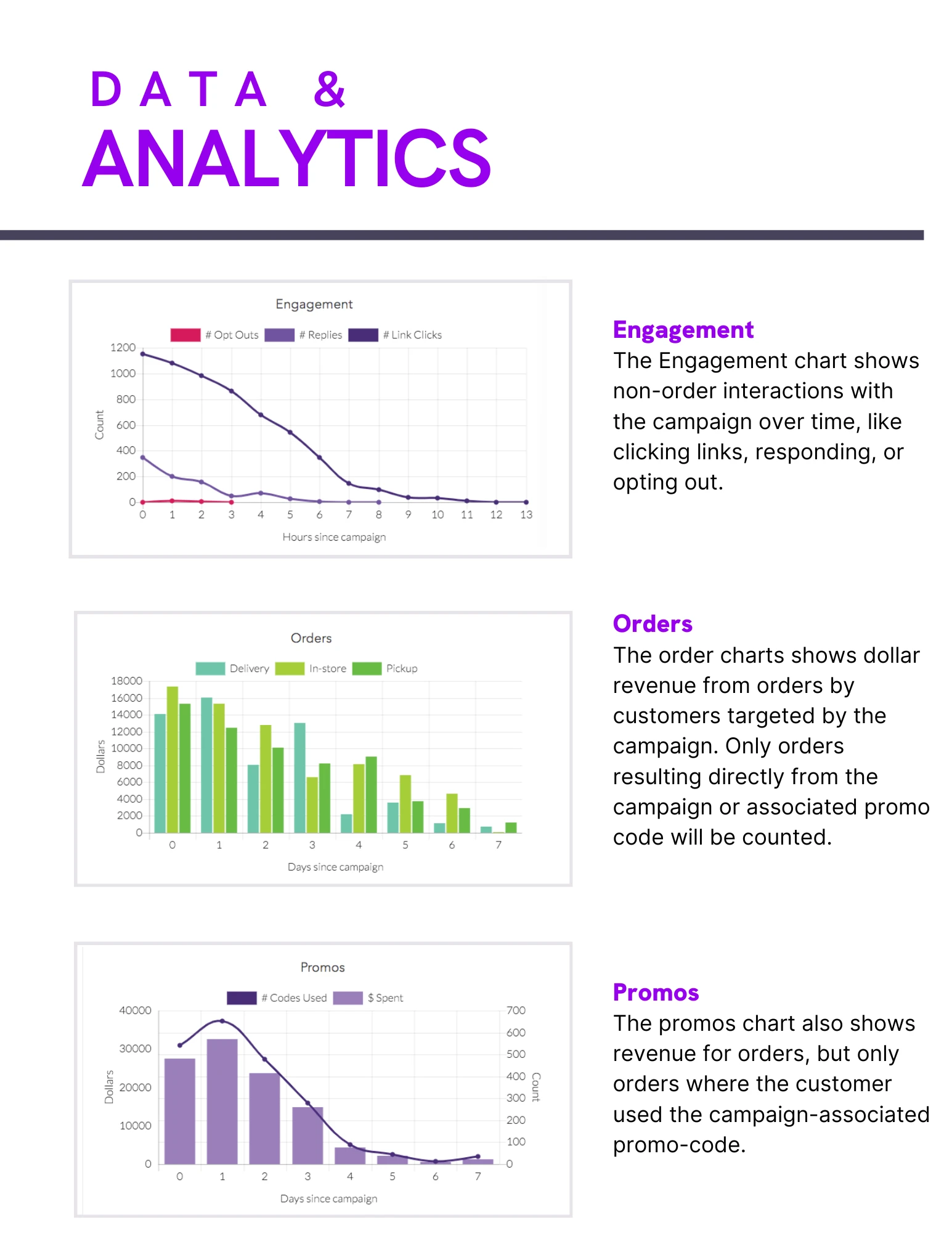 Review text marketing campaign results and ROI with Meadow's Analytics