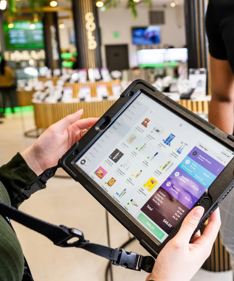 Customer profile and purchase history inside Meadow point of sale, used to build dispensary loyalty program segments