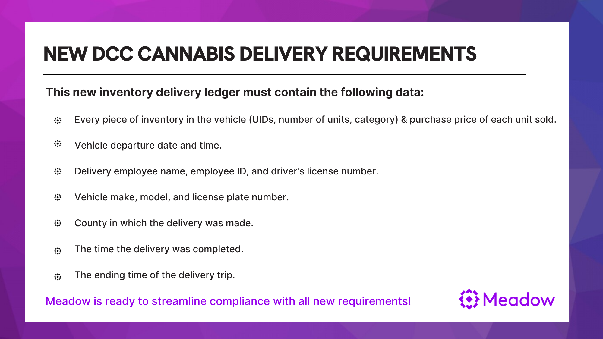 CA Cannabis delivery inventory ledger