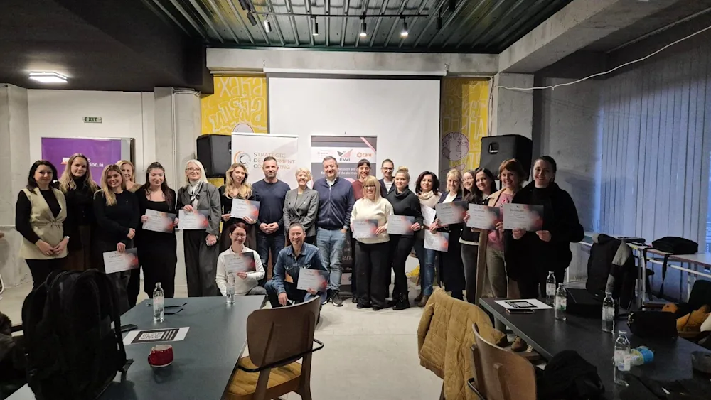 The cohort of women entrepreneurs with their certificates at the SDC, CARE Balkans and Austrian Development Agency program