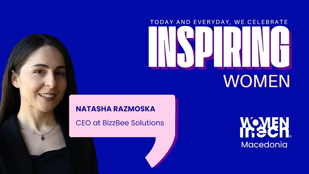 Наташа Размоска, извршна директорка на BizzBee Solutions, претставена од Women in Tech Macedonia како инспиративна жена во технологијата