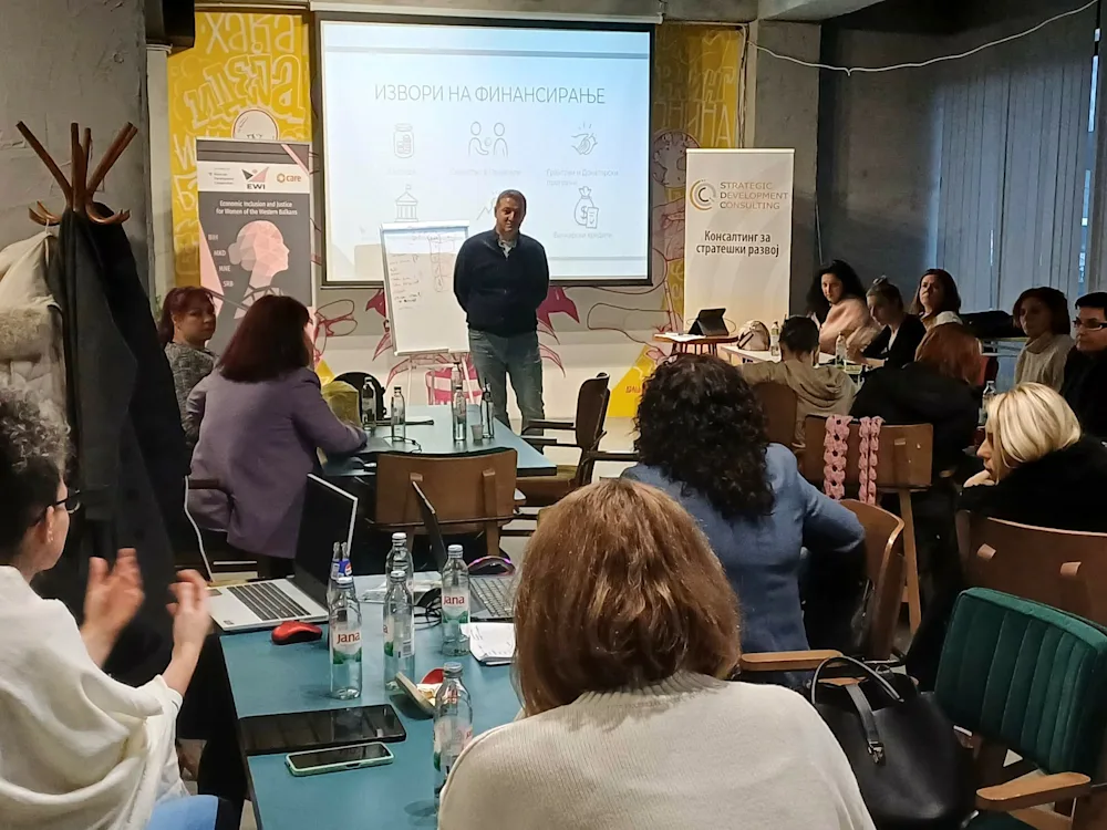 Women entrepreneurs at a business-planning workshop on sources of financing in Skopje